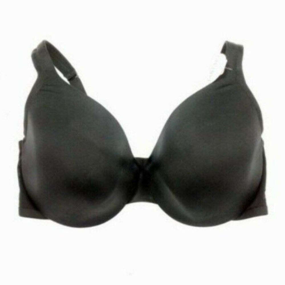 Cacique Lane Bryant Bra Smooth Satin Full Coverage Mesh Sides U/W 42DD Black